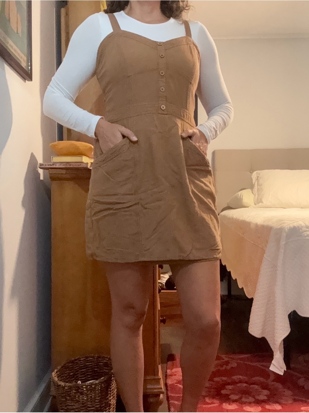 Japna Tan Button-Front Jumper Dress